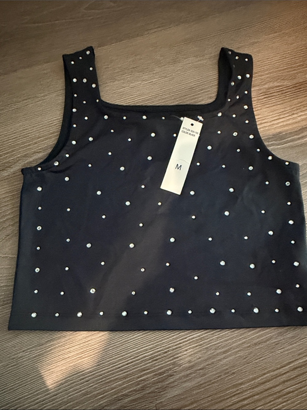 Girls MIA Black Square-Neck Embellished Crop Tank